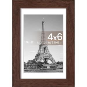 imageupsimples 4x6 Picture Frame Display Pictures 35x5 with Mat or 4 x 6 Without Wall Hanging Photo Frames Brown 1 PackBrown