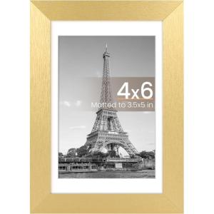 imageupsimples 4x6 Picture Frame Display Pictures 35x5 with Mat or 4 x 6 Without Wall Hanging Photo Frames Brown 1 PackGold