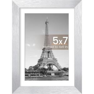 imageupsimples 4x6 Picture Frame Display Pictures 35x5 with Mat or 4 x 6 Without Wall Hanging Photo Frames Brown 1 PackSilver