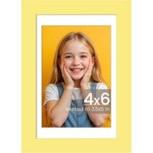 imageupsimples 4x6 Picture Frame Display Pictures 35x5 with Mat or 4 x 6 Without Wall Hanging Photo Frames Brown 1 PackYellow