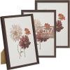 imageupsimples 5x7 Picture Frame Set of 3 Made of High Definition Glass for 5 x 7 Wall and Tabletop Display Thin Border Photo Frames for Home Decor RedBrown