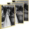 imageupsimples 5x7 Picture Frame Set of 3 Made of High Definition Glass for 5 x 7 Wall and Tabletop Display Thin Border Photo Frames for Home Decor RedGold