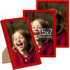 imageupsimples 5x7 Picture Frame Set of 3 Made of High Definition Glass for 5 x 7 Wall and Tabletop Display Thin Border Photo Frames for Home Decor RedRed