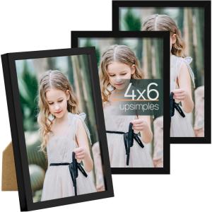 imageupsimples 5x7 Picture Frame Set of 3 Made of High Definition Glass for 5 x 7 Wall and Tabletop Display Thin Border Photo Frames for Home Decor RedBlack