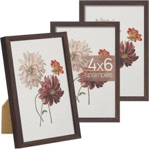 imageupsimples 5x7 Picture Frame Set of 3 Made of High Definition Glass for 5 x 7 Wall and Tabletop Display Thin Border Photo Frames for Home Decor RedBrown