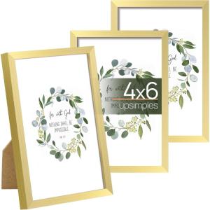 imageupsimples 5x7 Picture Frame Set of 3 Made of High Definition Glass for 5 x 7 Wall and Tabletop Display Thin Border Photo Frames for Home Decor RedGold
