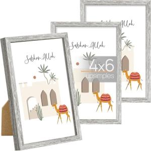 imageupsimples 5x7 Picture Frame Set of 3 Made of High Definition Glass for 5 x 7 Wall and Tabletop Display Thin Border Photo Frames for Home Decor RedGrey
