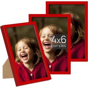 imageupsimples 5x7 Picture Frame Set of 3 Made of High Definition Glass for 5 x 7 Wall and Tabletop Display Thin Border Photo Frames for Home Decor RedRed