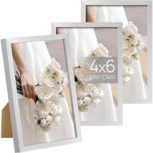 imageupsimples 5x7 Picture Frame Set of 3 Made of High Definition Glass for 5 x 7 Wall and Tabletop Display Thin Border Photo Frames for Home Decor RedSilver