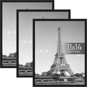 imageupsimples 12x18 Picture Frame White 3 Pack ScratchProof Poster Frames 12 x 18 for Photo Gallery  SlideIn Strips Horizontal or Vertical Wall MountingBlack