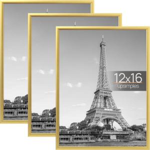 imageupsimples 12x18 Picture Frame White 3 Pack ScratchProof Poster Frames 12 x 18 for Photo Gallery  SlideIn Strips Horizontal or Vertical Wall MountingGold
