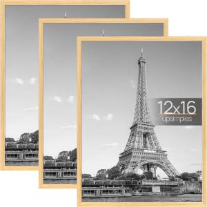 imageupsimples 12x18 Picture Frame White 3 Pack ScratchProof Poster Frames 12 x 18 for Photo Gallery  SlideIn Strips Horizontal or Vertical Wall MountingNatural