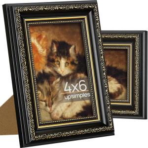 imageupsimples 11x14 Picture Frame with Real Glass Ornate Vintage 11 x 14 Photo Frames for Wall Decor or Tabletop Display Black and Gold 2 PackBlackGold