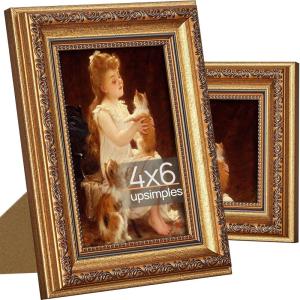 imageupsimples 11x14 Picture Frame with Real Glass Ornate Vintage 11 x 14 Photo Frames for Wall Decor or Tabletop Display Black and Gold 2 PackBronzeBlack