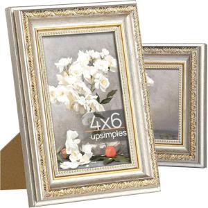 imageupsimples 11x14 Picture Frame with Real Glass Ornate Vintage 11 x 14 Photo Frames for Wall Decor or Tabletop Display Black and Gold 2 PackWhiteGold