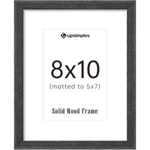 imageupsimples 8x10 Picture Frame Natural Solid Wooden Picture Frames Display 5x7 with Mat or 8 x 10 Without Mat Wall or Tabletop 1 Pack NaturalBlack