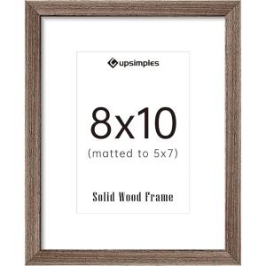 imageupsimples 8x10 Picture Frame Natural Solid Wooden Picture Frames Display 5x7 with Mat or 8 x 10 Without Mat Wall or Tabletop 1 Pack NaturalBrown