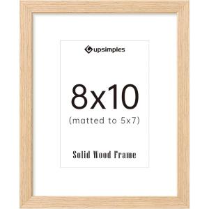 imageupsimples 8x10 Picture Frame Natural Solid Wooden Picture Frames Display 5x7 with Mat or 8 x 10 Without Mat Wall or Tabletop 1 Pack NaturalNatural