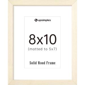 imageupsimples 8x10 Picture Frame Natural Solid Wooden Picture Frames Display 5x7 with Mat or 8 x 10 Without Mat Wall or Tabletop 1 Pack NaturalWhite