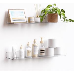 imageupsimples 2 Pack 355x55 Inches Acrylic Shelves for Wall Storage Floating Bookshelves for Kids Display Shelf Organizer for Bathroom Bedroom Living Room Kitchen Clear2