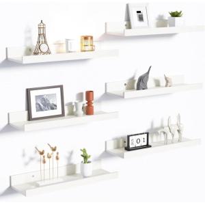 imageupsimples Floating Shelves for Wall Wall Shelves for Decor Storage Set of 6 Wall Mounted Wood Shelves for Bedroom Living Room Bathroom Kitchen 236 inch Long Picture Ledge Shelves WhiteWhite