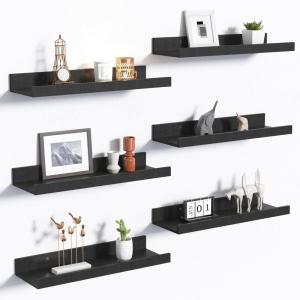 imageupsimples Floating Shelves for Wall Wall Shelves for Decor Storage Set of 6 Wall Mounted Wood Shelves for Bedroom Living Room Bathroom Kitchen 236 inch Long Picture Ledge Shelves WhiteBlack