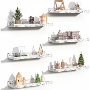 imageupsimples Floating Shelves for Wall Wall Shelves for Decor Storage Set of 6 Wall Mounted Wood Shelves for Bedroom Living Room Bathroom Kitchen 236 inch Long Picture Ledge Shelves WhiteRustic White