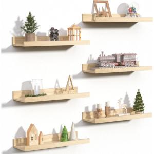 imageupsimples Floating Shelves for Wall Wall Shelves for Decor Storage Set of 6 Wall Mounted Wood Shelves for Bedroom Living Room Bathroom Kitchen 236 inch Long Picture Ledge Shelves WhiteNatural