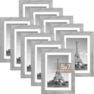 imageupsimples 8x8 Picture Frame Set of 10 Display Pictures 5x5 with Mat or 8x10 Without Multi Photo Frames Collage for Wall or Tabletop Display BlackGray