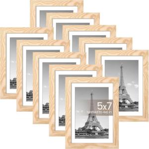imageupsimples 8x8 Picture Frame Set of 10 Display Pictures 5x5 with Mat or 8x10 Without Multi Photo Frames Collage for Wall or Tabletop Display BlackNatural