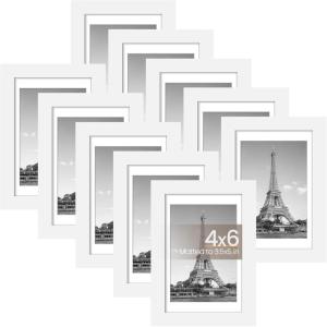imageupsimples 8x8 Picture Frame Set of 10 Display Pictures 5x5 with Mat or 8x10 Without Multi Photo Frames Collage for Wall or Tabletop Display BlackWhite