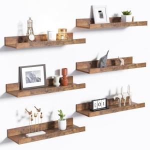 imageupsimples Floating Shelves for Wall Wall Shelves for Decor Storage Set of 6 Wall Mounted Wood Shelves for Bedroom Living Room Bathroom Kitchen 355 inch Long Picture Ledge Shelves PinkBrown