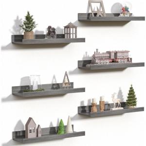 imageupsimples Floating Shelves for Wall Wall Shelves for Decor Storage Set of 6 Wall Mounted Wood Shelves for Bedroom Living Room Bathroom Kitchen 355 inch Long Picture Ledge Shelves PinkGrey