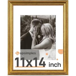 imageupsimples 4x6 Picture Frame Gold Frames Display 35x5 with Mat or 4 x 6 Without for Wall or Tabletop Decor 1pack11x14