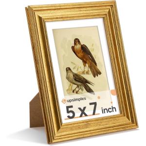 imageupsimples 4x6 Picture Frame Gold Frames Display 35x5 with Mat or 4 x 6 Without for Wall or Tabletop Decor 1pack5x7