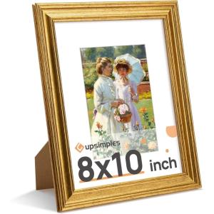 imageupsimples 4x6 Picture Frame Gold Frames Display 35x5 with Mat or 4 x 6 Without for Wall or Tabletop Decor 1pack8x10