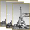 imageupsimples 24x36 Poster Frame Gold 3 Pack ScratchProof Picture Frames 24 x 36 for Photo Gallery  Slidein Strips Horizontal or Vertical Wall MountingGold