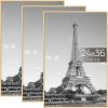 imageupsimples 24x36 Poster Frame Gold 3 Pack ScratchProof Picture Frames 24 x 36 for Photo Gallery  Slidein Strips Horizontal or Vertical Wall MountingNatural