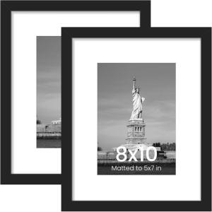 imageENJOYBASICS 18x24 Picture Frame Display Poster 16x20 with Mat or 18 x 24 Without Wall Gallery Photo Frames Natural 2 PackBlack