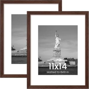 imageENJOYBASICS 18x24 Picture Frame Display Poster 16x20 with Mat or 18 x 24 Without Wall Gallery Photo Frames Natural 2 PackBrown