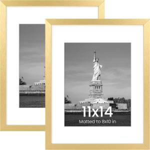 imageENJOYBASICS 18x24 Picture Frame Display Poster 16x20 with Mat or 18 x 24 Without Wall Gallery Photo Frames Natural 2 PackGold