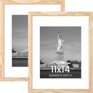 imageENJOYBASICS 18x24 Picture Frame Display Poster 16x20 with Mat or 18 x 24 Without Wall Gallery Photo Frames Natural 2 PackNatural