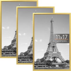imageupsimples 24x36 Poster Frame Gold 3 Pack ScratchProof Picture Frames 24 x 36 for Photo Gallery  Slidein Strips Horizontal or Vertical Wall MountingGold