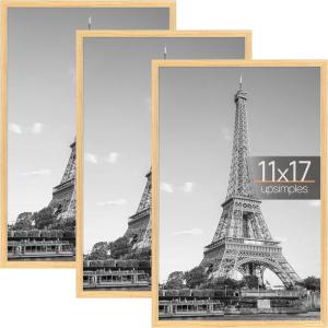 imageupsimples 24x36 Poster Frame Gold 3 Pack ScratchProof Picture Frames 24 x 36 for Photo Gallery  Slidein Strips Horizontal or Vertical Wall MountingNatural