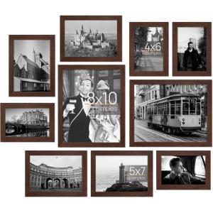 imageupsimples 10 Pack Picture Frames Collage Wall Decor for Mounting or Tabletop Display Photo Gallery Frame Set for Family Multi Sizes Including 8x10 5x7 4x6 Rustic WhiteBrown
