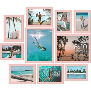imageupsimples 10 Pack Picture Frames Collage Wall Decor for Mounting or Tabletop Display Photo Gallery Frame Set for Family Multi Sizes Including 8x10 5x7 4x6 Rustic WhitePink