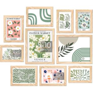imageupsimples 10 Pack Picture Frames Collage Wall Decor for Mounting or Tabletop Display Photo Gallery Frame Set for Family Multi Sizes Including 8x10 5x7 4x6 Rustic WhiteNatural