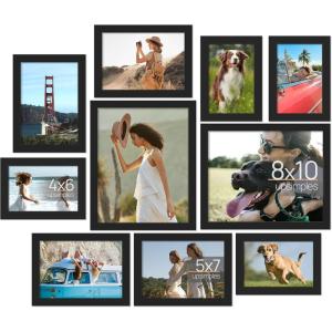 imageupsimples 10 Pack Picture Frames Collage Wall Decor for Mounting or Tabletop Display Photo Gallery Frame Set for Family Multi Sizes Including 8x10 5x7 4x6 Rustic WhiteBlack