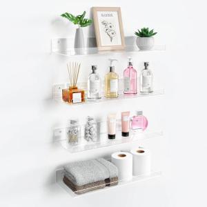 imageupsimples 6 Pack 6 x 4 Acrylic Small Shelves Floating Shelves for Wall Display Shelf Organizer for Plants Speaker Radio Toys Clear4