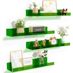 imageupsimples Acrylic Shelves for Wall Decor 15quot Display Shelf Perfume Organizer for Bathroom Bedroom Living Room Floating Bookshelves for Kids Pink 4 PackGreen